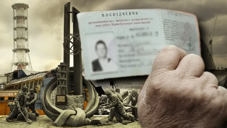 Чорнобильське посвідчення на фоні ЧАЕС