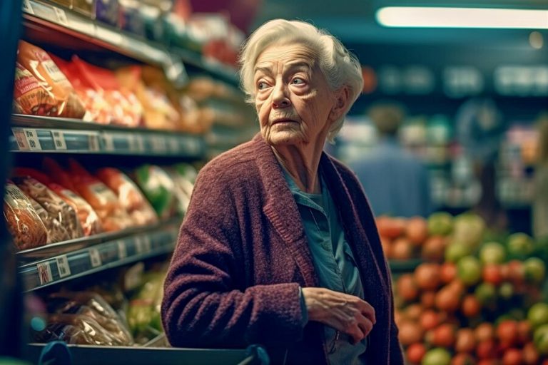 пенсионерка в супермаркете