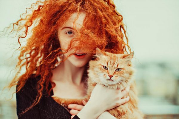 Рыжие девушка и кот