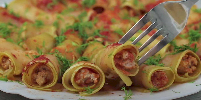 кабачковые рулетики с фаршем