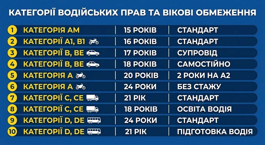 категорії водійських посвідчень