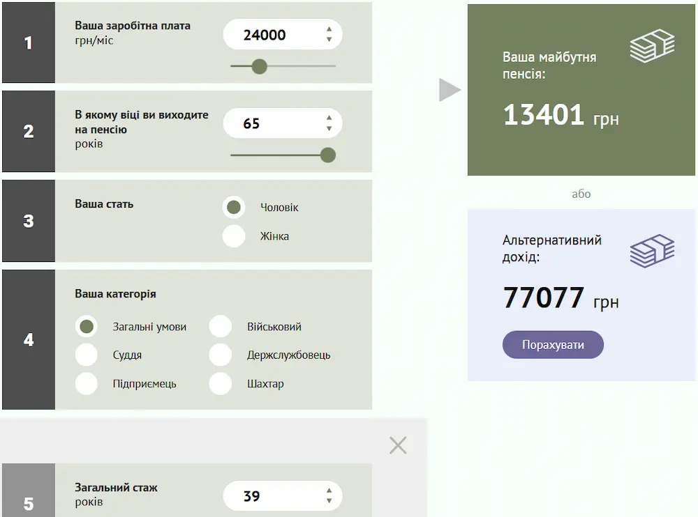 Пенсійний калькулятор