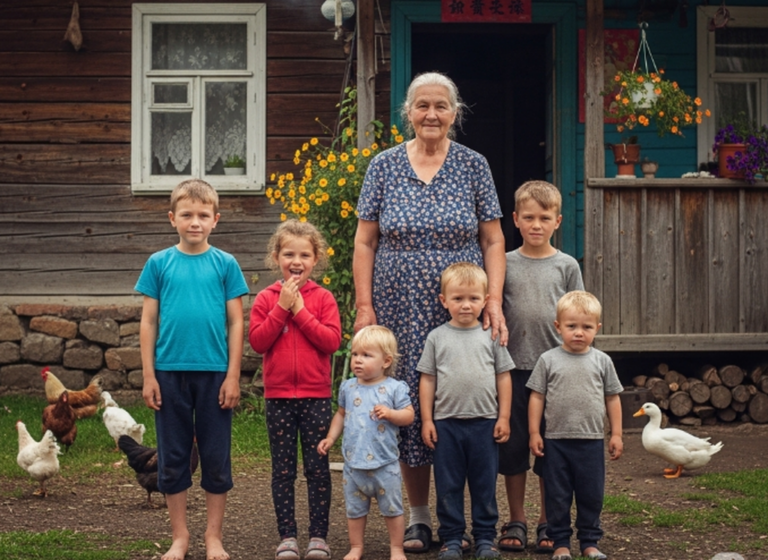 пенсионерка с внуками
