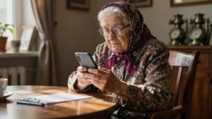 Пенсионерка с телефоном