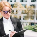 чиновница на фоне дома