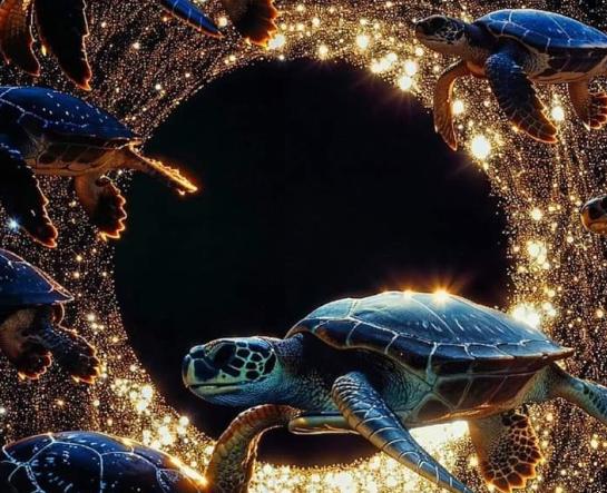 Черепахи на фоне космоса