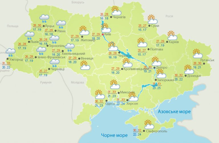 Какая погода ожидается в Украине завтра, 1 августа?