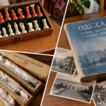 Коллаж из шахмат, термометра и книги об Одессе