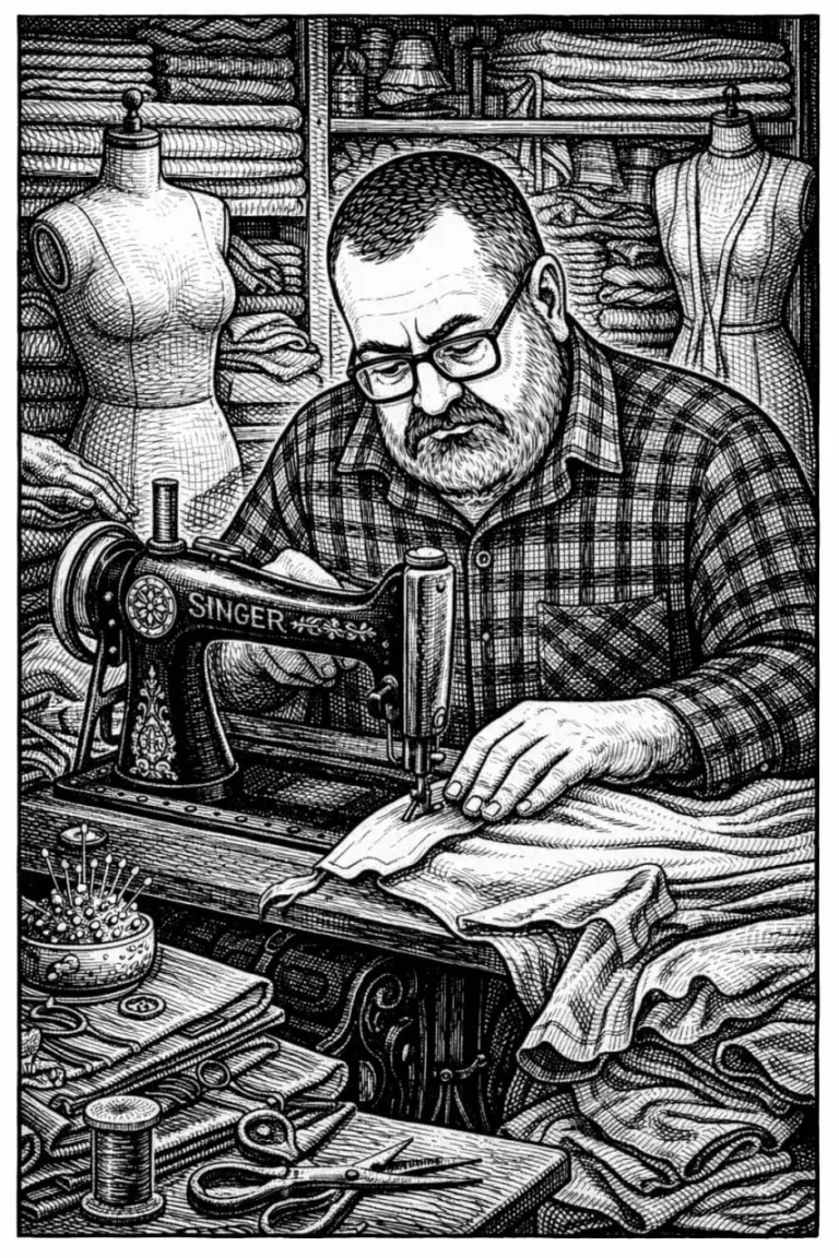 Мужчина и швейная машинка