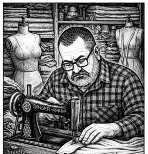 Чоловік і швейна машинка